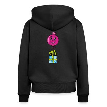 Fröhlicher Cartoon-Granatapfel - Frauen Premium Bio Zip Hoodie - Schwarz - Hinten - Julia (174cm)