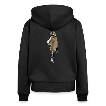 Steckenpferd - Steckenpferd - Hobby Horsing - Frauen Premium Bio Zip Hoodie - Schwarz - Hinten - Julia (174cm)