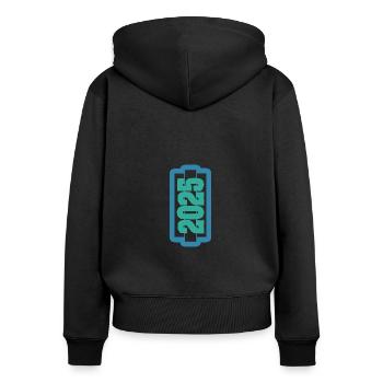 Jahr 2025 - Frauen Premium Bio Zip Hoodie - Schwarz - Hinten - Julia (174cm)