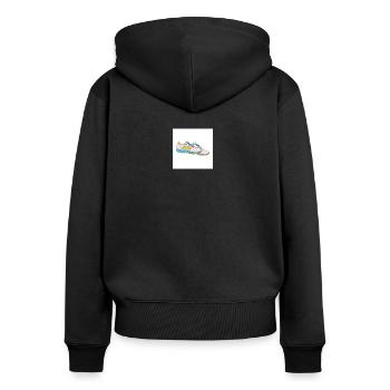 Schuh Druck Anziehsachen Herren/Damen/Kinder/Babys - Frauen Premium Bio Zip Hoodie - Schwarz - Hinten - Julia (174cm)