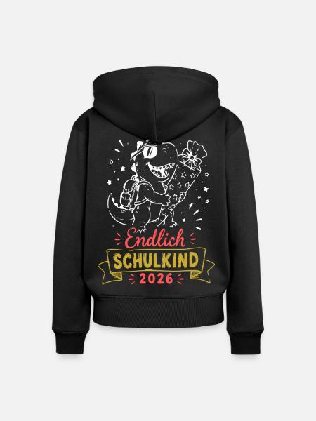 Endlich Schulkind 2026 Dino - Frauen Premium Bio Zip Hoodie - Schwarz