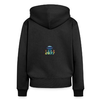 OVNI - Sweat à capuche zippé Premium bio Femme - noir - Dos - Julia (174cm)