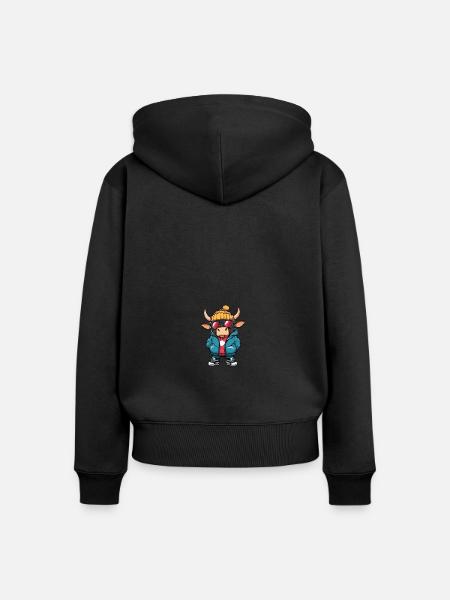 Stier Winter Comic - Frauen Premium Bio Zip Hoodie - Schwarz