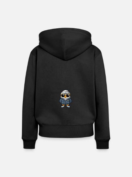 Eule Winter - Frauen Premium Bio Zip Hoodie - Schwarz
