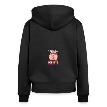 I Like Her Butt Lesben LGBT Pride Lesbian Rainbow - Frauen Premium Bio Zip Hoodie - Schwarz - Hinten - Julia (174cm)