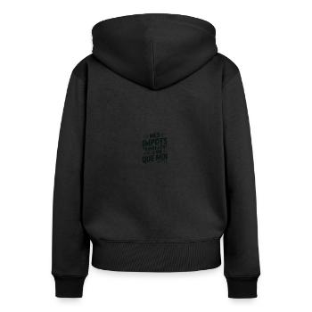 T-shirt drôle Mes impôts travaillent plus que moi - Sweat à capuche zippé Premium bio Femme - noir - Dos - Julia (174cm)
