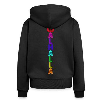 Wallhalla -neon- - Frauen Premium Bio Zip Hoodie - Schwarz - Hinten - Julia (174cm)