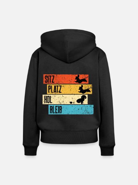Retro Dackel Dachshund Teckel Witz - Frauen Premium Bio Zip Hoodie - Schwarz