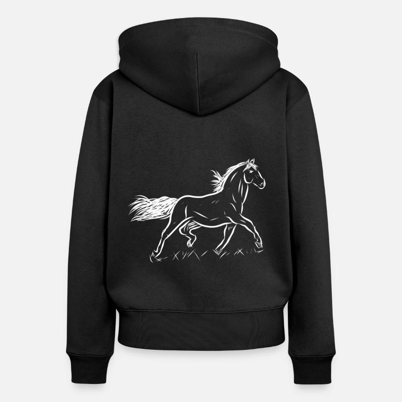 Cavallo - Felpa con cappuccio con zip ecologica premium da donna - nero