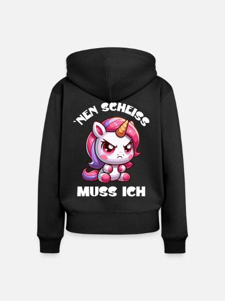 Wütendes Einhorn Chibi Motiv - Frauen Premium Bio Zip Hoodie - Schwarz