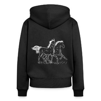 Pferd - Frauen Premium Bio Zip Hoodie - Schwarz - Hinten - Julia (174cm)