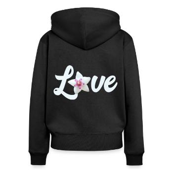 Hoya Liebhaberin, Porzellanblumen oder Wachsblume - Frauen Premium Bio Zip Hoodie - Schwarz - Hinten - Julia (174cm)