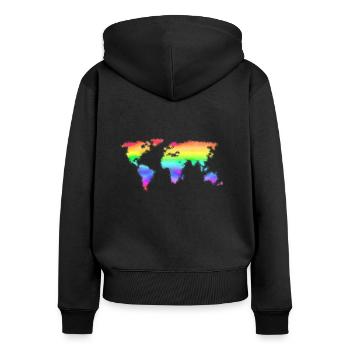 Regenbogenweltkarte - bunte, abstrakte Weltkarte - Frauen Premium Bio Zip Hoodie - Schwarz - Hinten - Julia (174cm)