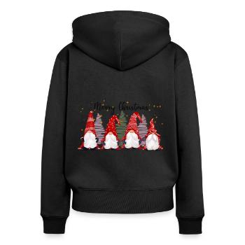 Gnome Merry Christmas | Frohe Weichnachten Wichtel - Frauen Premium Bio Zip Hoodie - Schwarz - Hinten - Julia (174cm)