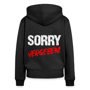 Sorry Vergeben - Frauen Premium Bio Zip Hoodie - Schwarz - Hinten - Julia (174cm)
