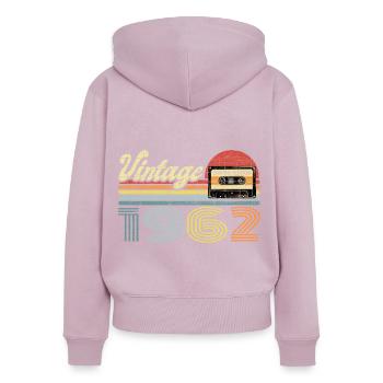 Vintage 1962 Cassette Mixtape - 59e anniversaire - Sweat à capuche zippé Premium bio Femme - rose poudré - Dos - Julia (174cm)