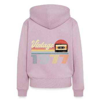 Vintage 1977 Cassette Mixtape - 44e anniversaire - Sweat à capuche zippé Premium bio Femme - rose poudré - Dos - Julia (174cm)