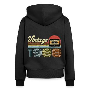 Vintage 1988 Cassette Mixtape - 33e anniversaire - Sweat à capuche zippé Premium bio Femme - noir - Dos - Julia (174cm)