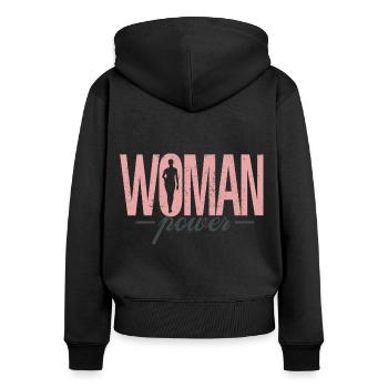 Journée des femmes Droits Égalité - Sweat à capuche zippé Premium bio Femme - noir - Dos - Julia (174cm)