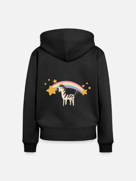 Regenbogen Zebra - Frauen Premium Bio Zip Hoodie - Schwarz