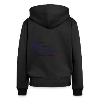 C # .NET Code Hello World Programmer Gift - Sweat à capuche zippé Premium bio Femme - noir - Dos - Julia (174cm)