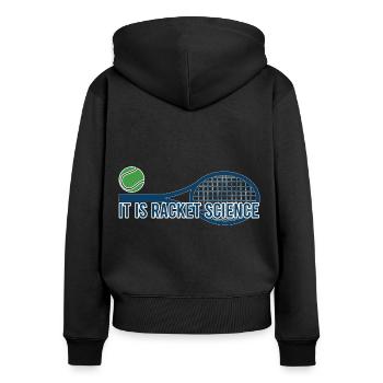 Tennis - It is Racket Science - Frauen Premium Bio Zip Hoodie - Schwarz - Hinten - Julia (174cm)
