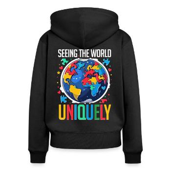 Autist Autismus See the world Uniquely - Frauen Premium Bio Zip Hoodie - Schwarz - Hinten - Julia (174cm)
