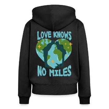 Fernbeziehung Love Knows No Miles - Frauen Premium Bio Zip Hoodie - Schwarz - Hinten - Julia (174cm)