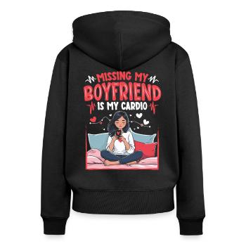 Fernbeziehung Missing My Boyfriend Is My Cardio - Frauen Premium Bio Zip Hoodie - Schwarz - Hinten - Julia (174cm)