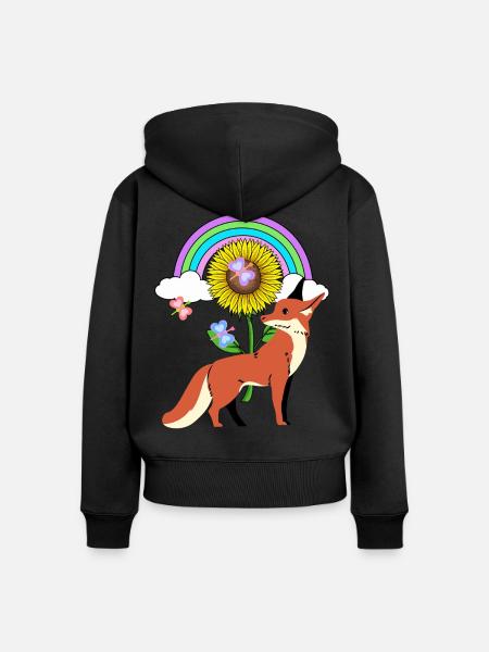 Regenbogen Fuchs Sonnenblume Kinder - Frauen Premium Bio Zip Hoodie - Schwarz