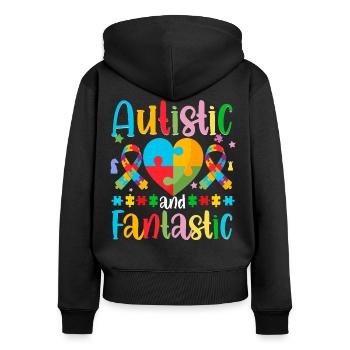 Autiste Autisme Autiste et fantastique - Sweat à capuche zippé Premium bio Femme - noir - Dos - Julia (174cm)