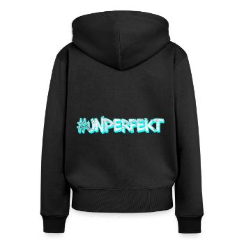 #unperfekt - nicht perfekt cyan - Frauen Premium Bio Zip Hoodie - Schwarz - Hinten - Julia (174cm)