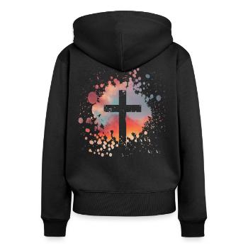 Christliche Kreuz mit Himmel Hintergrund - Frauen Premium Bio Zip Hoodie - Schwarz - Hinten - Julia (174cm)