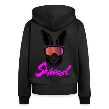 Lustiger Skihaserl Apré-Ski - ab auf die Piste! - Frauen Premium Bio Zip Hoodie - Schwarz - Hinten - Julia (174cm)
