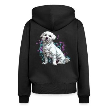 Chien Maltais Chiens Cadeau Portrait Maltais - Sweat à capuche zippé Premium bio Femme - noir - Dos - Julia (174cm)