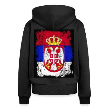 Serbia Serbia Srbija Србија flag with coat of arms - Women's Premium Organic Zip Hoodie - black - Back - Julia (174cm)