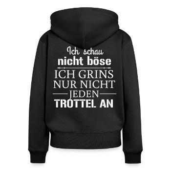 Ich schau nicht böse - Frauen Premium Bio Zip Hoodie - Schwarz - Hinten - Julia (174cm)