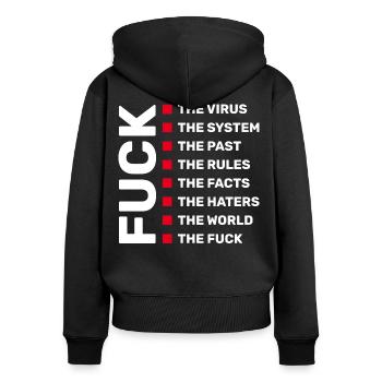 FUCK - FUCK ALL THINGS - Frauen Premium Bio Zip Hoodie - Schwarz - Hinten - Julia (174cm)