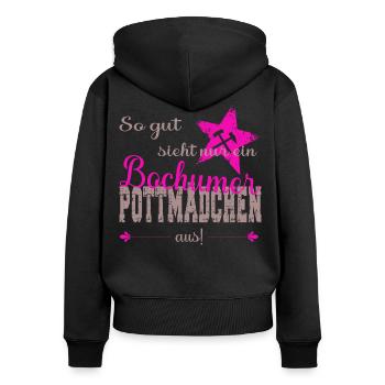 Bochum Bochumer Pottmädchen Ruhrpott - Frauen Premium Bio Zip Hoodie - Schwarz - Hinten - Julia (174cm)