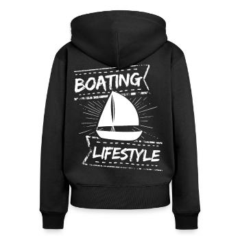 Boot Regatta . Motorboot Motoryacht . Yacht Segeln - Frauen Premium Bio Zip Hoodie - Schwarz - Hinten - Julia (174cm)