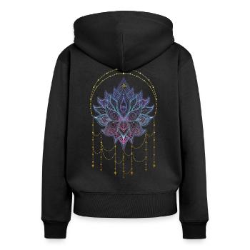 Spirituelle Lotusblume Namaste Yoga & Om - Frauen Premium Bio Zip Hoodie - Schwarz - Hinten - Julia (174cm)