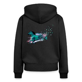 Pferde Pferd Reiten Reiter Reitsport Geschenkidee - Frauen Premium Bio Zip Hoodie - Schwarz - Hinten - Julia (174cm)