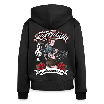 Women's rockabilly girl vintage retro rock n roll - Women's Premium Organic Zip Hoodie - black - Back - Julia (174cm)