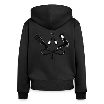 Coiffeur coiffeurs salon peigne, ciseaux, sèche-cheveux - Sweat à capuche zippé Premium bio Femme - noir - Dos - Julia (174cm)