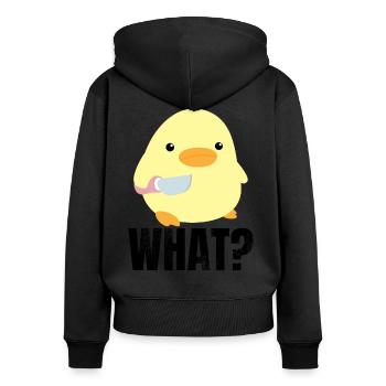 Süße Ente mit Messer Meme Küken Huhn Gans Was - Frauen Premium Bio Zip Hoodie - Schwarz - Hinten - Julia (174cm)