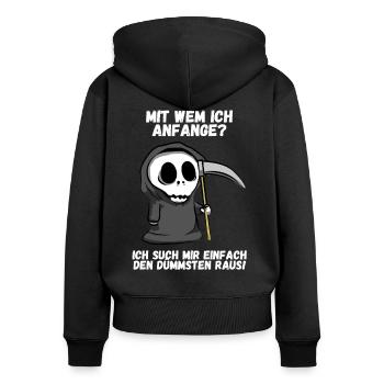 Dumm dümmer am dümmsten Tod Reaper Spruch Geschenk - Frauen Premium Bio Zip Hoodie - Schwarz - Hinten - Julia (174cm)