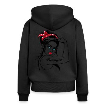 Analystin Rosie The Riveter - Frauen Premium Bio Zip Hoodie - Schwarz - Hinten - Julia (174cm)