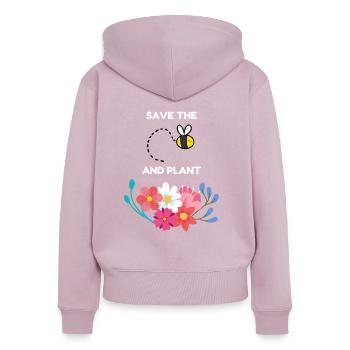 Save the bees and plants flowers Apker Abeille Fleurs - Sweat à capuche zippé Premium bio Femme - rose poudré - Dos - Julia (174cm)