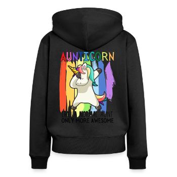 Aunticorn Dabbendes Einhorn Dabbing Unicorn Tante - Frauen Premium Bio Zip Hoodie - Schwarz - Hinten - Julia (174cm)