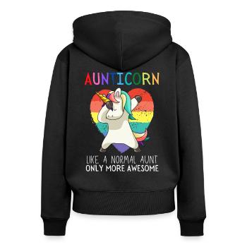 Aunticorn Dabbendes Einhorn Dabbing Unicorn Tante - Frauen Premium Bio Zip Hoodie - Schwarz - Hinten - Julia (174cm)